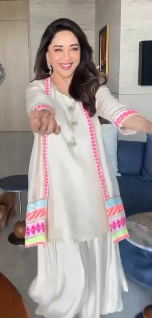 (@Madhuri Dixit) Neon White Dhoti Jacket Set